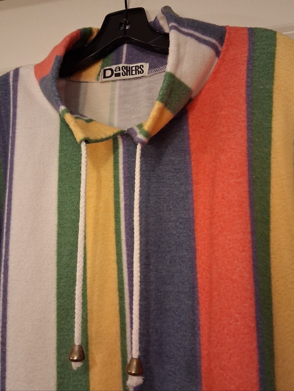 VTG Men's DaShers Colorful Striped Fleece Pullover Hoodie Size Large Drawstring